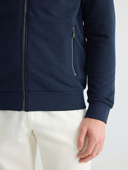 Standart Kal?p Dik Yaka Erkek Fermuarl? Sweatshirt