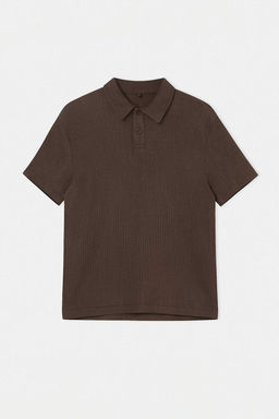 Kahverengi Regular/Normal Kesim Dokulu Polo Yaka T-shirt TMNSS26PO00005
