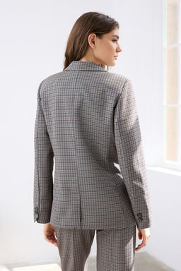 Kahverengi Kazayag? Desenli Regular/Normal Kal?p Dokuma Blazer Ceket TWOAW26BC00016
