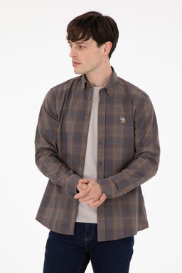 Мужская коричневая рубашка с длинным рукавом Неожиданная скидка в корзине