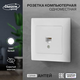 Розетка компьютерная Luazon Lighting «Антей», скрытая, IP20, одноместная, белая
