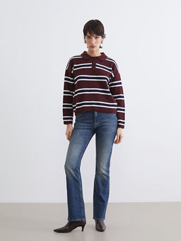 Polo Yaka ?izgili Kad?n Triko Kazak