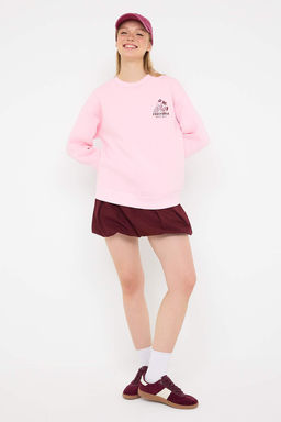Ac?k Pembe S?rt ve On Meyve Bask?l? Oversize/Genis Kesim Orme Sweatshirt TWOAW26SW00128