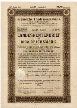 Облигация 4,5% 1000 рейхсмарок 1937 года Германия