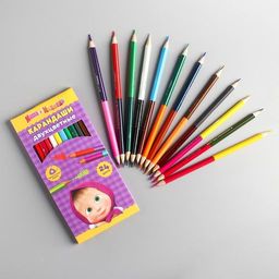 Карандаши двухсторонние, 24 цвета, заточенные, трехгранные, картонная упаковка, европодвес, Маша и Медведь