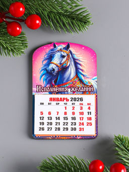 Цена за 2 шт. Магнит на холодильник и календарь отрывной 2026 Новогодний конь. Исполнения желаний, 9.5?6.5 см