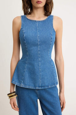 Mavi Ask_l_ Peplum %100 Pamuk Denim Bluz TWOSS26BZ00196 - Trendyolmilla фото 3