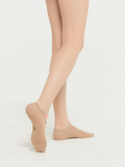 Цена за 5 пар! Носки женские коричневые с рисунком в виде цветов и 3-d рисунком на борту капучино 397K-2747