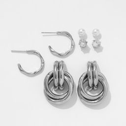 Серьги набор 4 пары Летние истории кольца и плетение, цвет белый в серебре - Queen fair фото 4