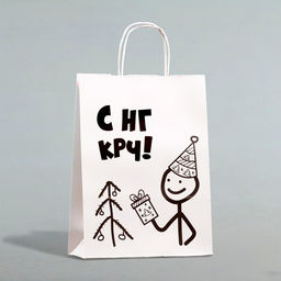 Цена за 3 шт. Пакет бумажный подарочный новогодний крафт с приколами, С НГ крч!, белый, 28?24?14 см