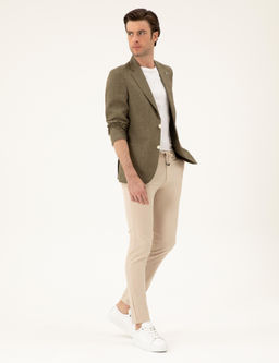 Льняная куртка приталенного кроя цвета хаки - Cacharel фото 4