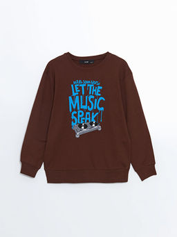 Bisiklet Yaka Bask?l? Erkek ?ocuk Sweatshirt