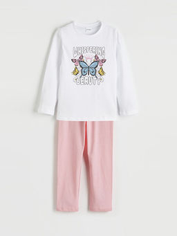 Bisiklet Yaka Bask?l? K?z ?ocuk Pijama Tak?m