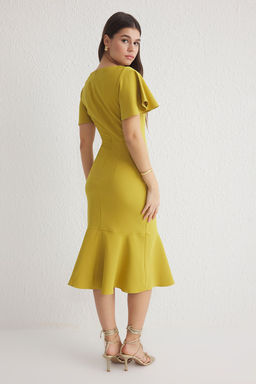 TRENDYOLMILLA Beyaz Fitted/Vucuda Oturan Volanl? Astarl? Midi Dokuma Elbise TWOSS20EL1342 фото 24