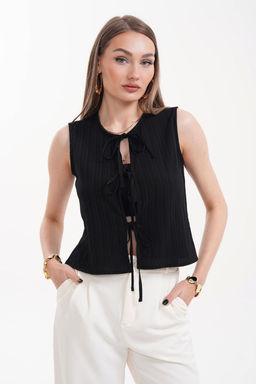 Trendyolmilla Siyah Baglama Detayl? Krinkle Dokulu Ince Bluz Yelek TWOSS25YE00123 фото 2