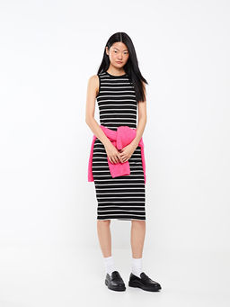Bisiklet Yaka ?izgili Kad?n Bodycon Elbise