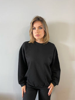 K11917 Лонгслив OVER SIZE (ткань лакост) ЧЕРНЫЙ