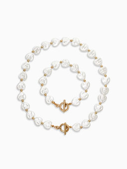 Набор 2 предмета: бусы, браслет «Жемчуг барочный. Сердечки», 40/18 см, белый в золоте