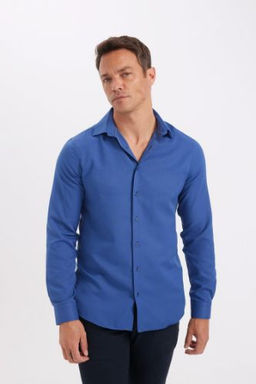 Modern Fit Polo Yaka Poplin Uzun Kollu Gomlek