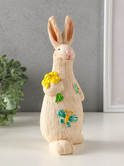 Фигурка полистоун Зайка вязанный с букетом цветов, 8?10.5?23 см