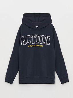 Bask?l? Uzun Kollu Erkek ?ocuk Hoodie - Waikiki фото 3