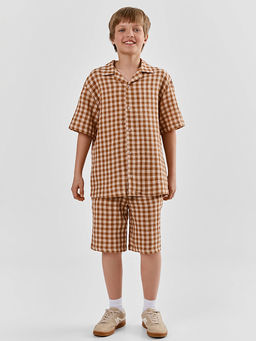 Рубашка для мальчиков коричневая в клетку прямого кроя - Mark formelle фото 3