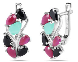 Серьги, изумруд берилл , рубин корунд , сапфир корунд, Брюнетка