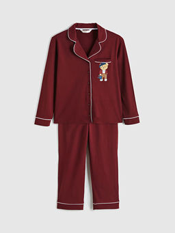 G?mlek Yaka Bask?l? Kad?n Pijama Tak?m?