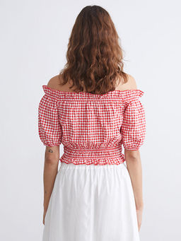 Kay?k Yaka Ekose F?rf?rl? Bluz