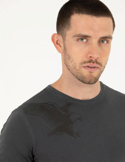 Siyah Slim Fit Kartal Bask_l_ Bisiklet Yaka Ti__rt - Pierre cardin фото 3