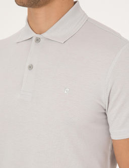 A__k Gri Slim Fit %100 Pamuk K_vr_lmaz Polo Yaka Basic Ti__rt