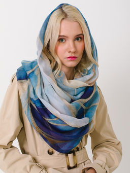 Большой, мягкий, тонкий и очень нежный двусторонний палантин с рисунком в стиле арт-деко