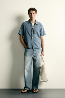 CAMISA REGULAR FIT ALGOD?N - LINO / Azul