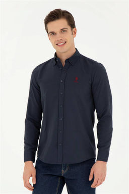 Мужская темно-синяя базовая рубашка с длинным рукавом