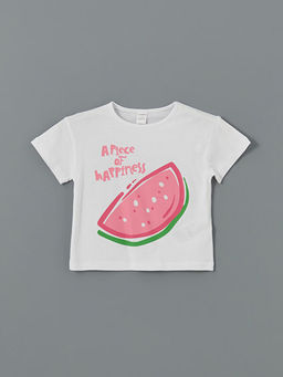 Bisiklet Yaka Bask?l? K?z ?ocuk Ti??rt