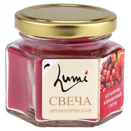 Свеча "Клубнично-клюквенный смузи", д6см, h6см, ароматизированная, время горения 13 часов, банка граненая с крышкой, 120гр, "Lumi" (Россия)