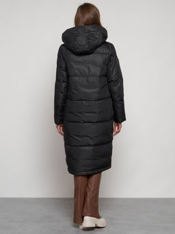 Пальто утепленное с капюшоном зимнее женское черного цвета 13816Ch - Visdeer фото 5
