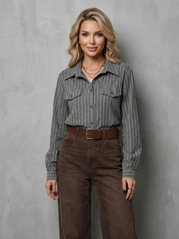 K13369 Рубашка OVER SIZE с поясом ГРАФИТ