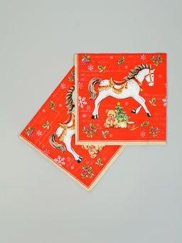 Цена за 3 шт. Салфетки бумажные трёхслойные «Новогодняя лошадка. Красный фон», 33×33, 20 шт.