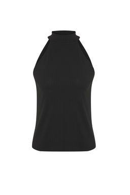 Siyah Regular/Normal Kal?p Halter Yaka Esnek Orme Atlet TWOSS25AL00021