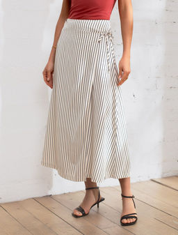Юбка миди на запАх в полоску из легкого хлопкового поплина