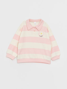 Polo Yaka Uzun Kollu ?izgili K?z Bebek Sweatshirt