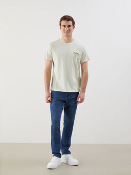 Bisiklet Yaka K?sa Kollu Bask?l? Penye Erkek Ti??rt