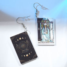 Серьги акрил Таро верховная жрица, цветные в серебре - Queen fair фото 2