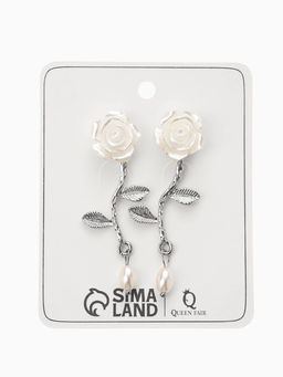 Серьги «Цветок розы», белые в серебре
