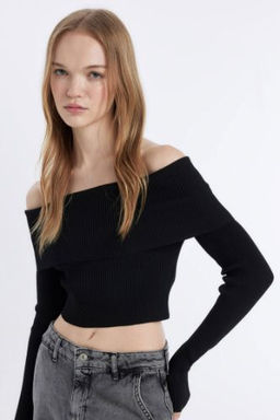 Coool Slim Fit Dar Kesim Ac?k Omuz Basic Duz Triko Kazak