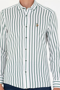 U. S. Polo Assn Мужская белая рубашка в зеленую полоску - U.s. polo assn фото 13