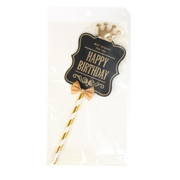 Цена за 3 шт. Топпер для торта «С днём рождения», чёрно-золотой