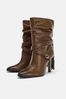 LEATHER ANKLE BOOTS WITH FRINGING - Zara фото 3