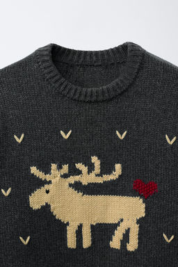 WOOL KNIT JUMPER EMBROIDERED REINDEER HEARTS - Zara фото 3
